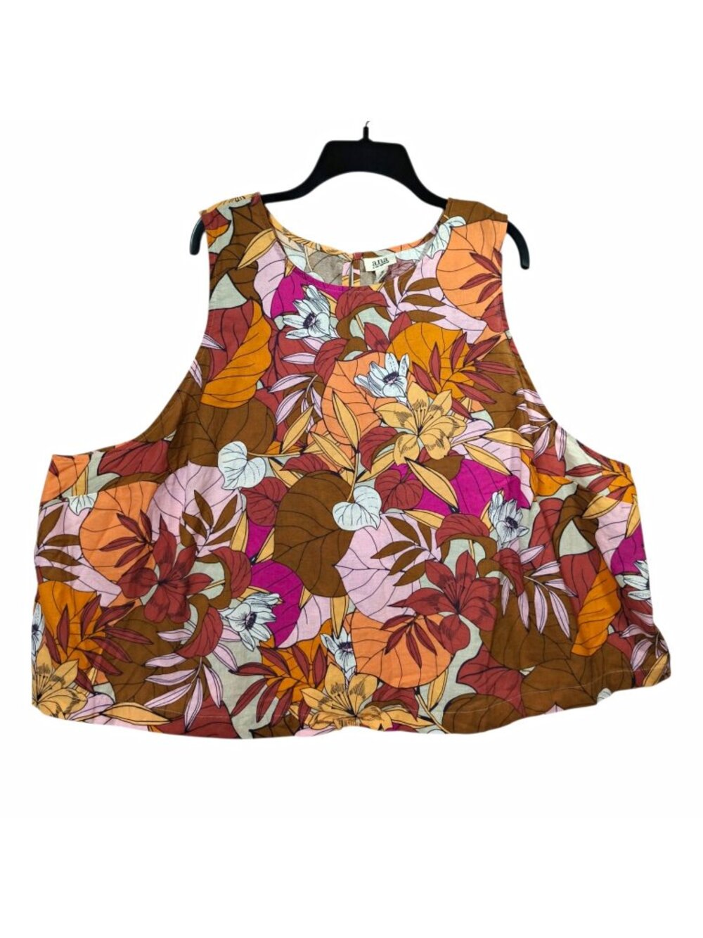 a.n.a a new approach Women's 4X Plus Woven Floral Sleeveless Blouse Cotton Linen